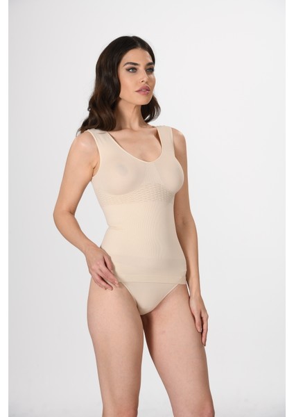 Kalın Askılı 1644 V Yaka Örme Seamless Dikişsiz Soft Basic Kadın Korsajlı Atlet