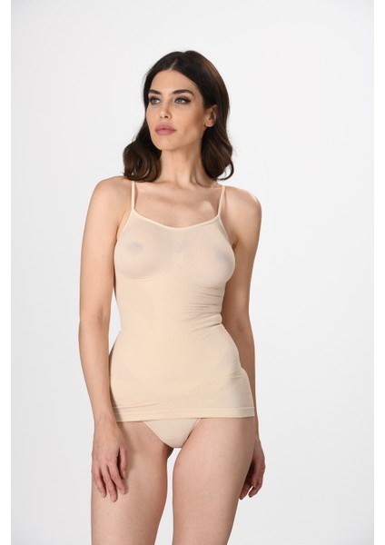 Ince Ip Askılı 16888 Örme Seamless Dikişsiz Soft Basic Kadın Parlak Korsajlı Korse Atlet