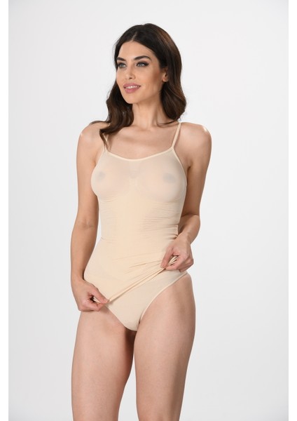 Ince Ip Askılı 16888 Örme Seamless Dikişsiz Soft Basic Kadın Parlak Korsajlı Korse Atlet