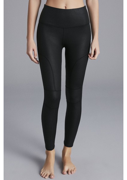 Siyah Coated Biker Leggings