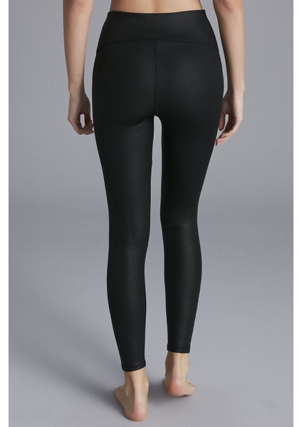 Siyah Coated Biker Leggings