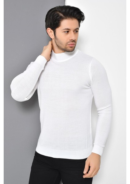 Tena Moda Erkek Beyaz Yarım Balıkçı Yaka Basic Triko Kazak fiyatları