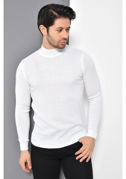 Tena Moda Erkek Beyaz Yarım Balıkçı Yaka Basic Triko Kazak modelleri
