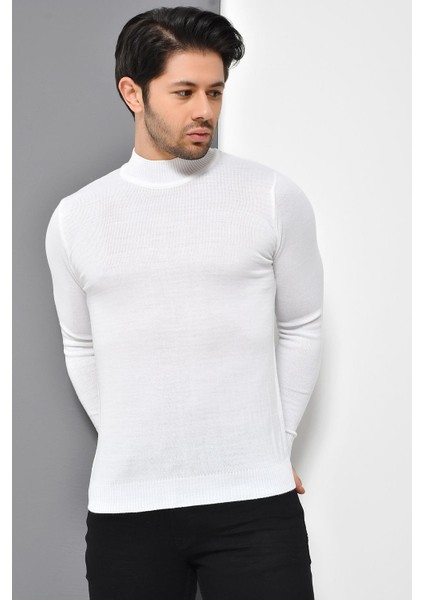 Tena Moda Erkek Beyaz Yarım Balıkçı Yaka Basic Triko Kazak fırsatları
