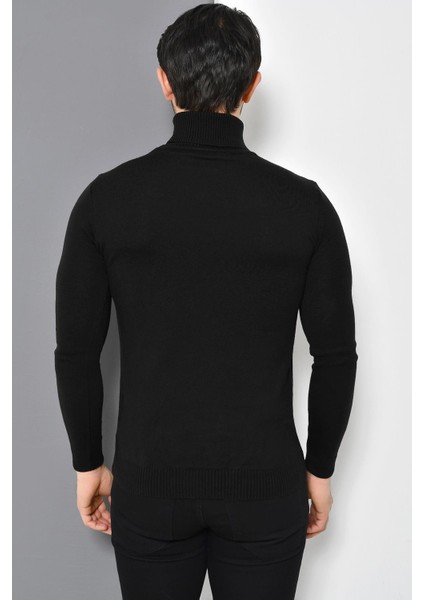 Tena Moda Erkek Siyah Tam Balıkçı Yaka Basic Triko Kazak