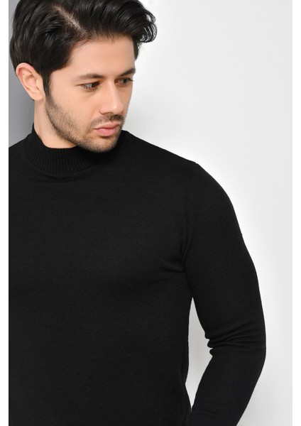 Tena Moda Erkek Siyah Yarım Balıkçı Yaka Basic Triko Kazak