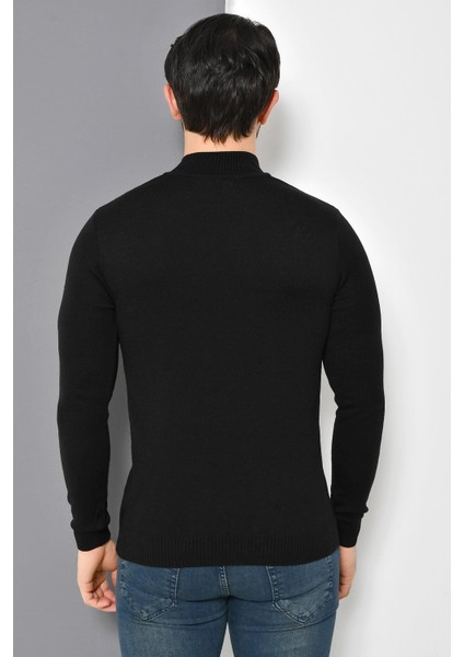 Tena Moda Erkek Siyah Yarım Balıkçı Yaka Basic Triko Kazak