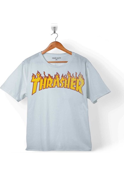 Trasher Logo Flame Blaze Skateboard Hıp Hop Çocuk T-Shirt