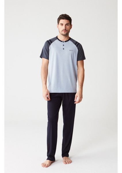 3254 Erkek Pijama Takımı - Gri Melanj