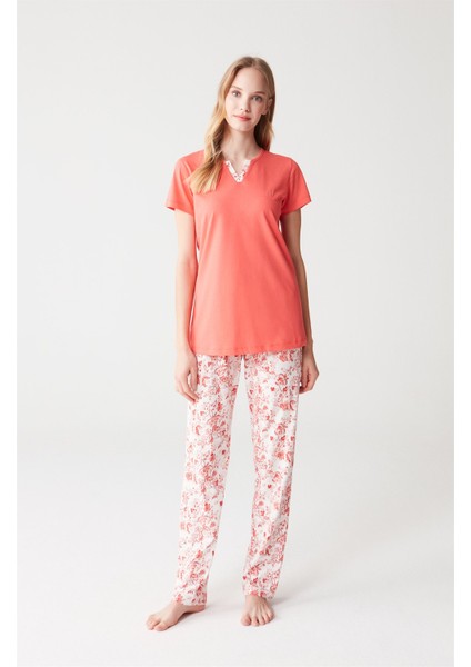 3264 Kadın Pijama Takımı - Mercan