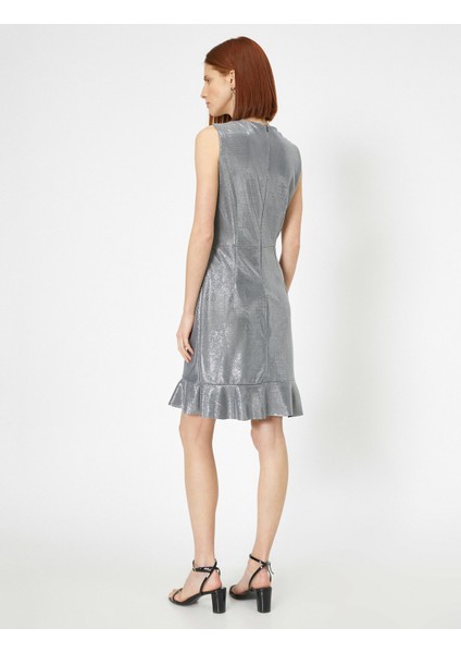 Simli Abiye Elbise Kruvaze Volanlı Kolsuz Mini fırsatları