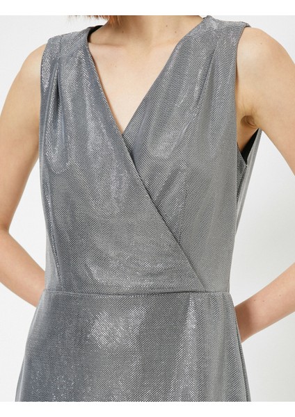 Simli Abiye Elbise Kruvaze Volanlı Kolsuz Mini indirimleri