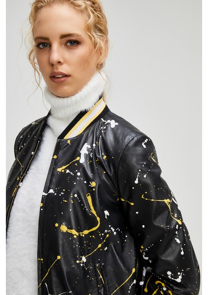 Colorato Kadın Deri Mont Siyah XL