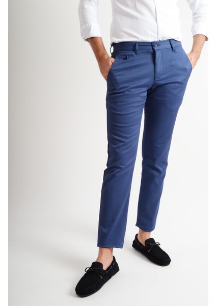 Kroko Kumaş Slim Fit Indigo Erkek Pantolon Riva