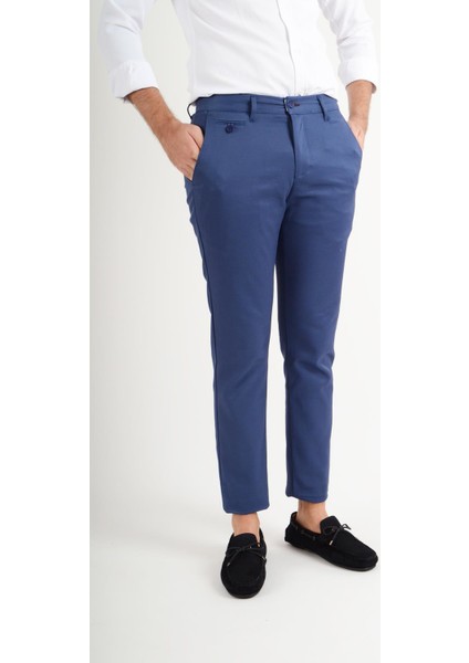 Kroko Kumaş Slim Fit Indigo Erkek Pantolon Riva