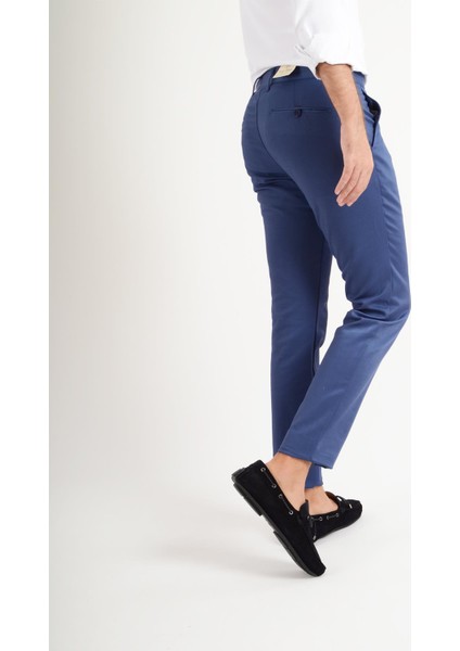 Kroko Kumaş Slim Fit Indigo Erkek Pantolon Riva