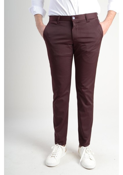 Slim Fit Yandan Cep Bordo Erkek Pantolon Bolu