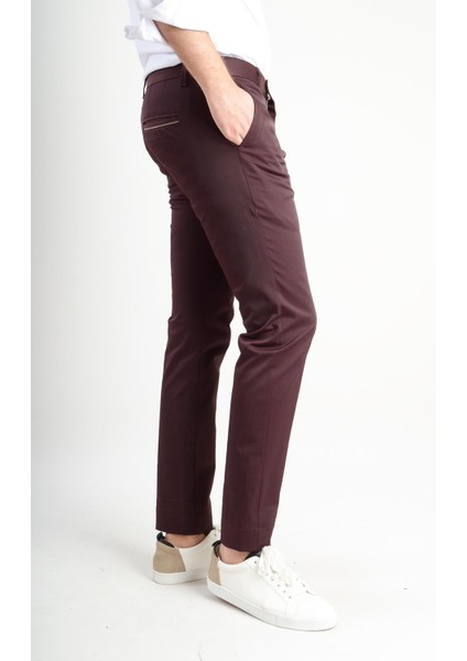 Slim Fit Yandan Cep Bordo Erkek Pantolon Bolu