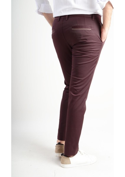 Slim Fit Yandan Cep Bordo Erkek Pantolon Bolu