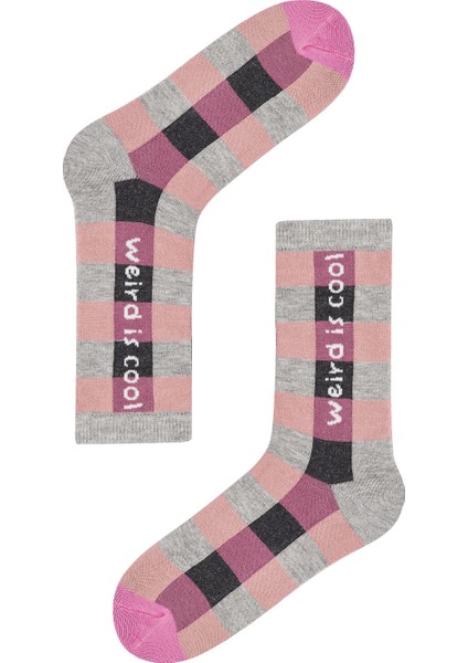 Gri - Çok Renkli Kız Çocuk Weird Soket Çorap