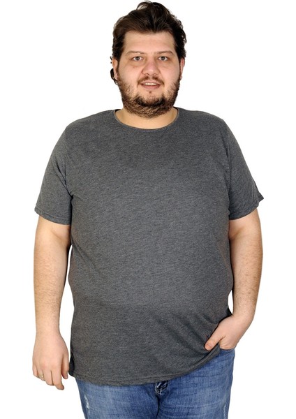 Büyük Beden Erkek Tshirt Bisiklet Yaka Basic 20031 Antramelanj