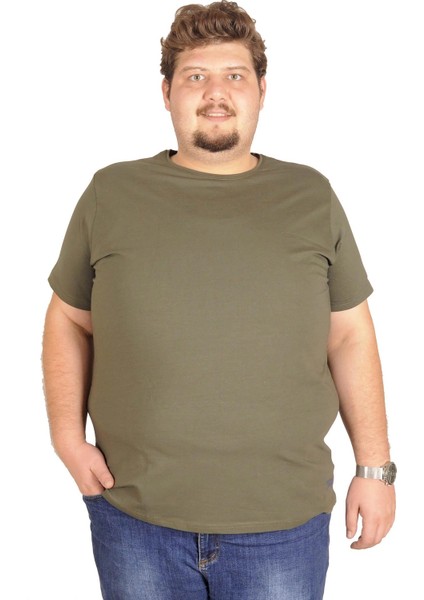 Büyük Beden Erkek Tshirt Bisiklet Yaka Basic 20031 Haki