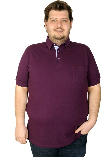 Battal Beden Erkek Tshirt Polo Yaka Cepli Klasik Pike 20552 Mürdüm