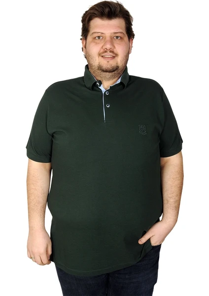 Battal Beden Erkek Tshirt Polo Yaka Nakışlı Klasik Pike 20553 Nefti