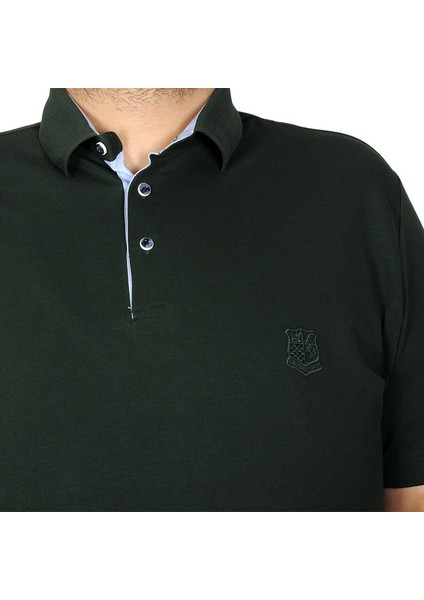 Battal Beden Erkek Tshirt Polo Yaka Nakışlı Klasik Pike 20553 Nefti