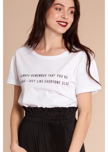 Piera Slogan Baskılı Beyaz Tişört