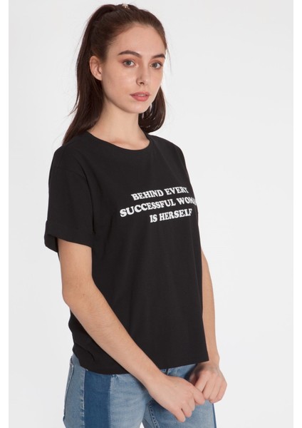 Piera Slogan Baskılı Beyaz Tişört