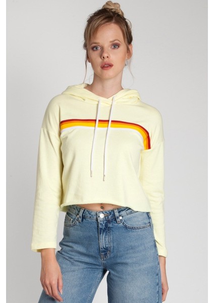 Evoyn Çizgili Sarı Kapüşonlu Sweatshirt 160327-1