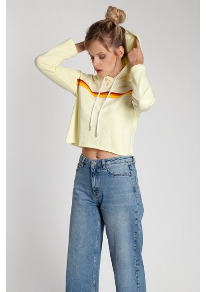 Evoyn Çizgili Sarı Kapüşonlu Sweatshirt 160327-1 fiyatları