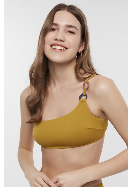 Yağ Yeşili Circle Tek Omuz Bikini Üstü modelleri