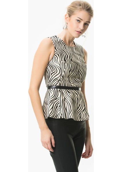 Roman Zebra Desenli Deri Bluz-K1859119-089