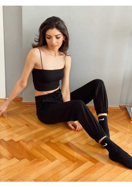 Siyah Lastik Paça Eşofman Altı
