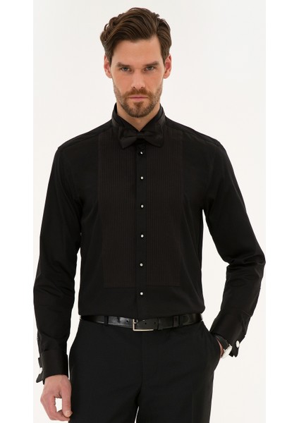 Erkek Siyah Slim Fit Smokin Gömlek 50223005-VR046