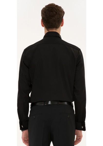 Erkek Siyah Slim Fit Smokin Gömlek 50223005-VR046