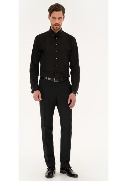 Erkek Siyah Slim Fit Smokin Gömlek 50223005-VR046