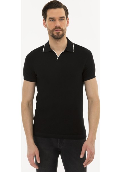 Pierre Cardin Erkek Siyah Slim Fit Polo Yaka Triko Kazak 50222958-VR046