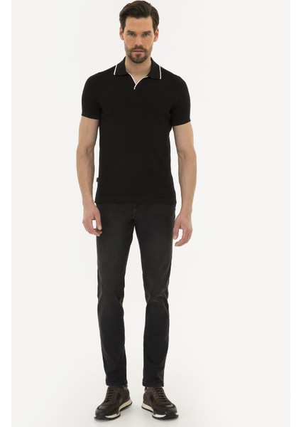 Pierre Cardin Erkek Siyah Slim Fit Polo Yaka Triko Kazak 50222958-VR046