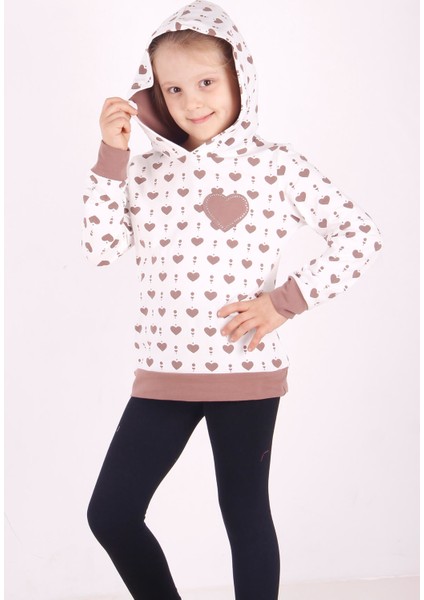 Kız Çocuk Komple Kalp Desenli Sweatshirt