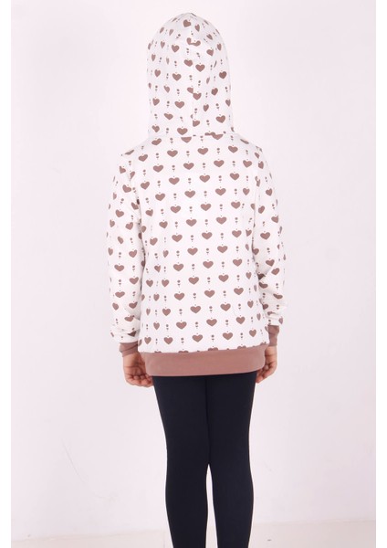 Kız Çocuk Komple Kalp Desenli Sweatshirt