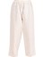 Kanaviçe Hac ve Umre Kıyafeti Kadın Keten Belinden Sulu Yakalı Model Pantolonlu Takım Krem