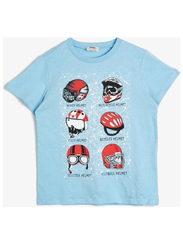 Koton Erkek Çocuk Pamuklu Baskılı Kısa Kollu Bisiklet Yaka Tişört