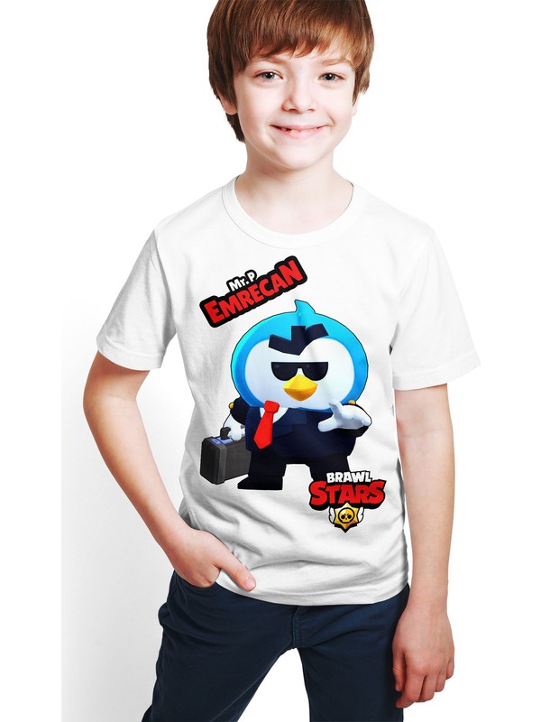 Brawl Stars Mr P Dijital Baskili Beyaz Kisiye Ozel Fiyati - roblox brawl stars t shirt