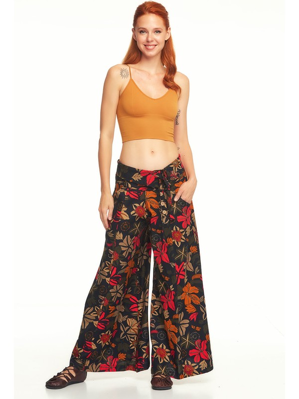 Los Banditos Çiçek Desenli Düşük Bel Bol Paça Siyah Fiyatı