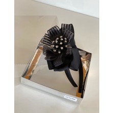 Queen Accessories Siyah Inci Broşlu Şerit Kurdele Anne Kız Çocuk Bebek  Taç