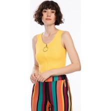 Miss Lusi 8221200 Kaşkorse Önü Fermuarlı Kolsuz Bluz Sarı M
