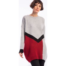 Miss Lusi 8486083 Triko Yumoş Iplik 3 Renkli Intersiye Tunik Gri S - M